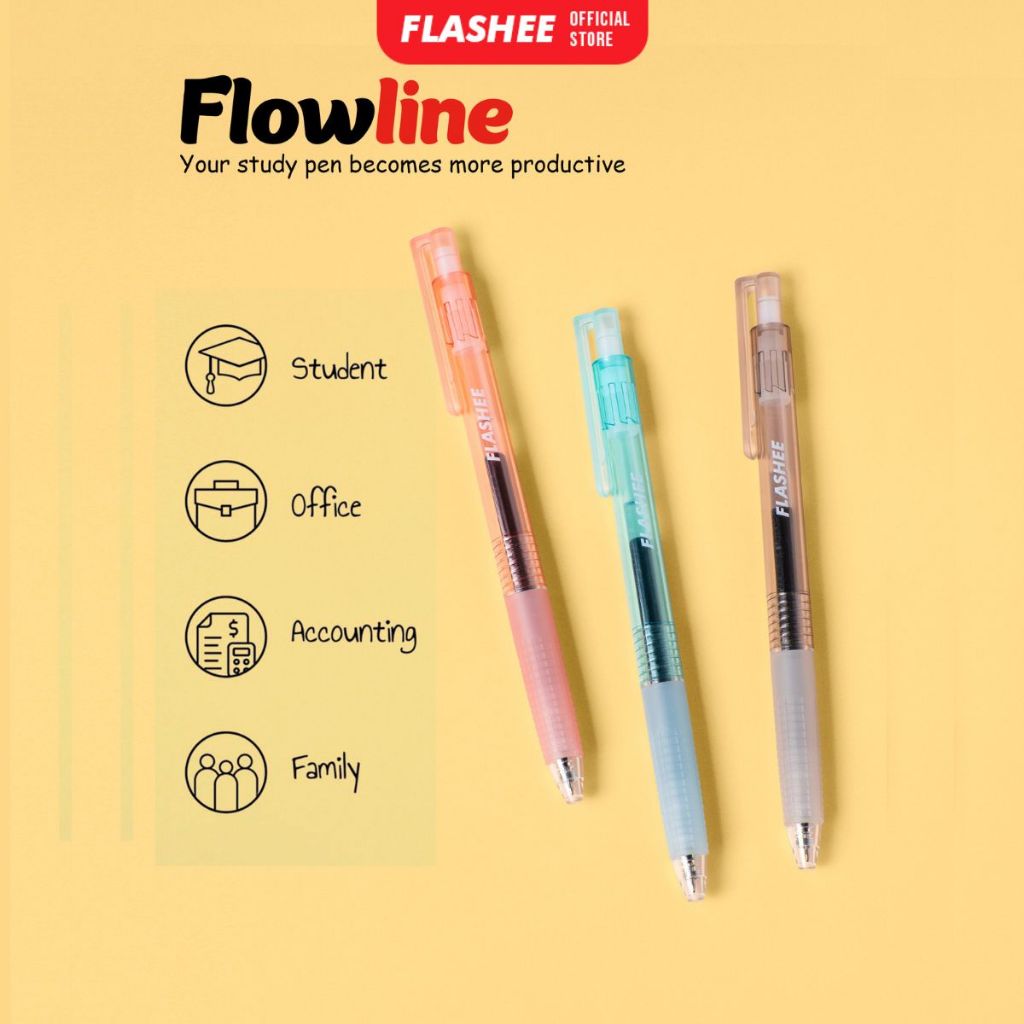 

Flashee Pulpen Flowline Gel Ink 0.5 Stylish Transparan Tinta Hitam Halus Cepat Kering Pen Aesthetic