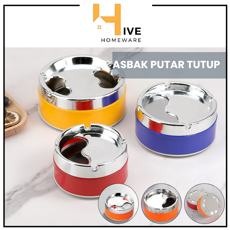 HIVE Asbak Putar Tutup / Asbak  Portable Rotation Enclosed / Asbak Rokok Stainless Steel Tebal