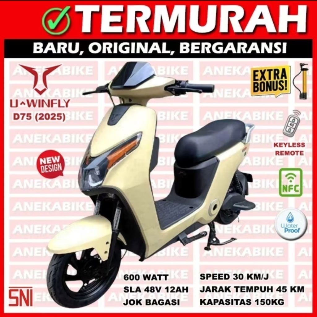 Sepeda Listrik Uwinfly D60 D65 D70 D75 Garansi Resmi 2025 Baterai 48V12AH Power 600 Watt