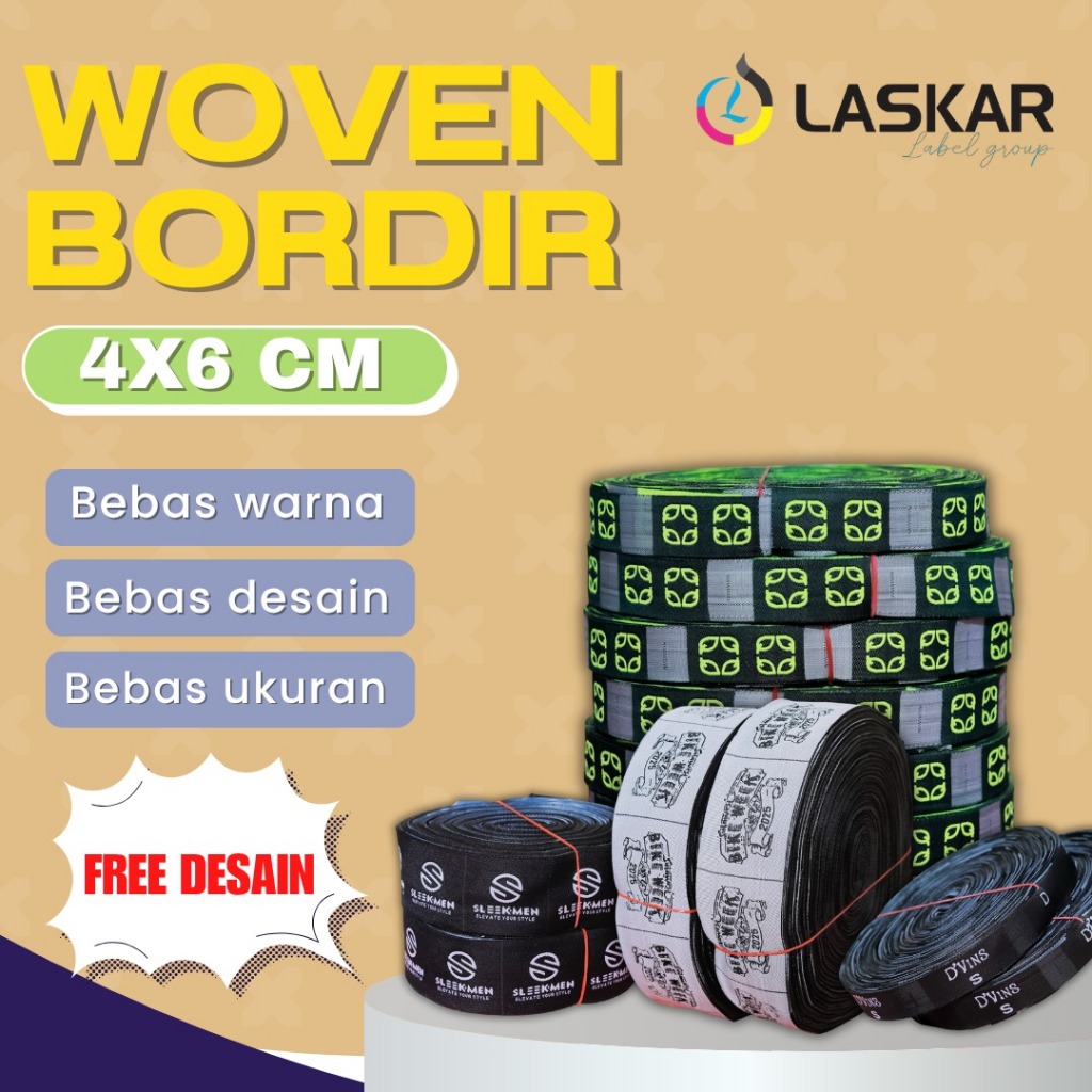 

4x6cm woven label baju custom nama sendiri untuk baju di pondok border lebel merek border