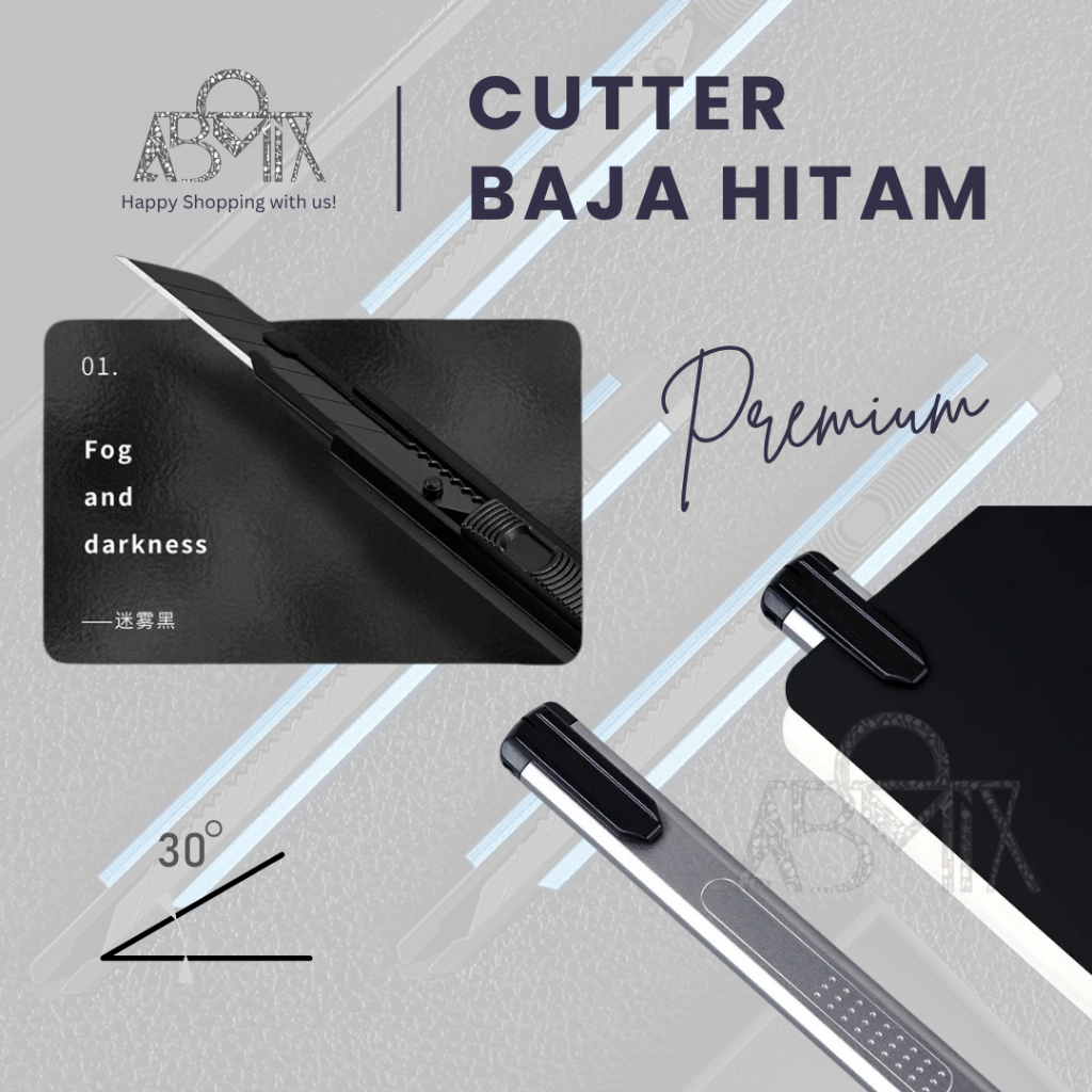 

ABMIX Cutter Pisau Pemotong Kertas Kulit Baja Hitam Stainless Awet Tajam Multifungsi