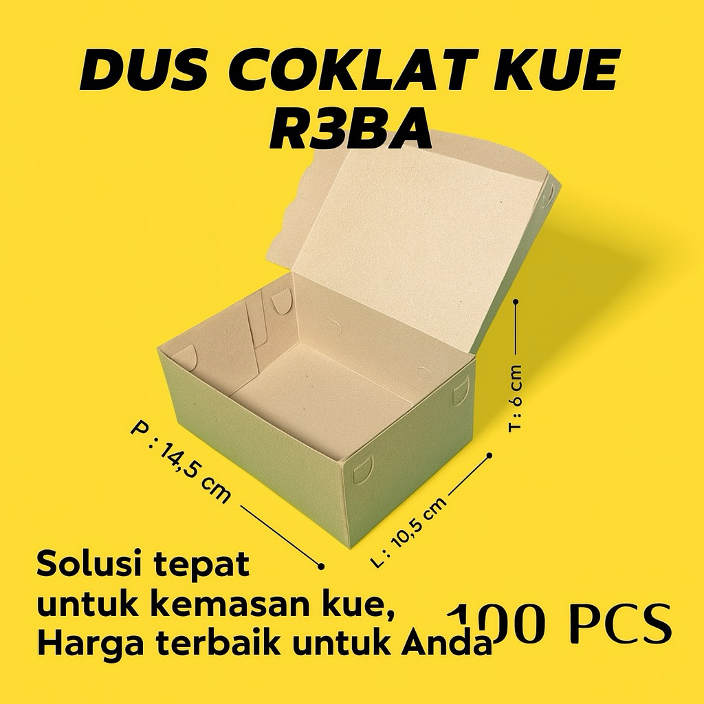 

Dus Kue Coklat R3BA 14.5x10.5x6 cm | Kardus Snack Kue Brownie Muffin Cake 100 Pcs / 100 pcs Dus R3 MINI KRAFT
