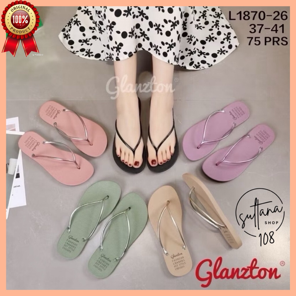 DISKON GOKIL Sandal Jepit Jelly Glanzton L1870-26 L1870-109 Sandal Jepit Tali Tipis Warna Chrome