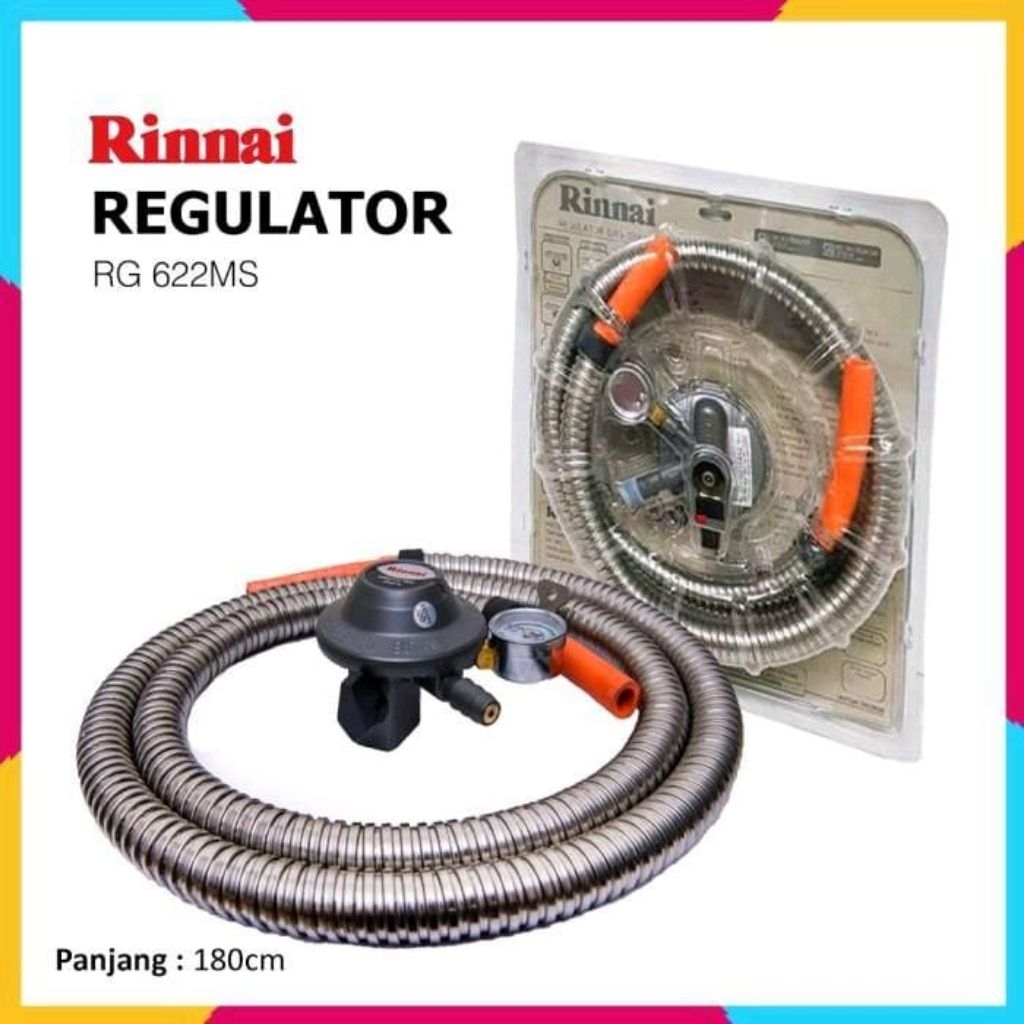 Rinnai RG 622 MS Paket selang gas 1,8M dan Regulator RG622MS Selang gas regulator / Selang regulator