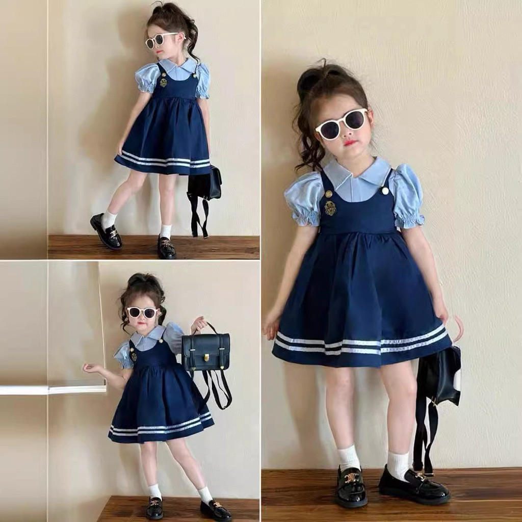 DRESS SEKOLAH ANAK KOREA BAJU ANAK PEREMPUAN TERUSAN ROK SERAGAM KOREA