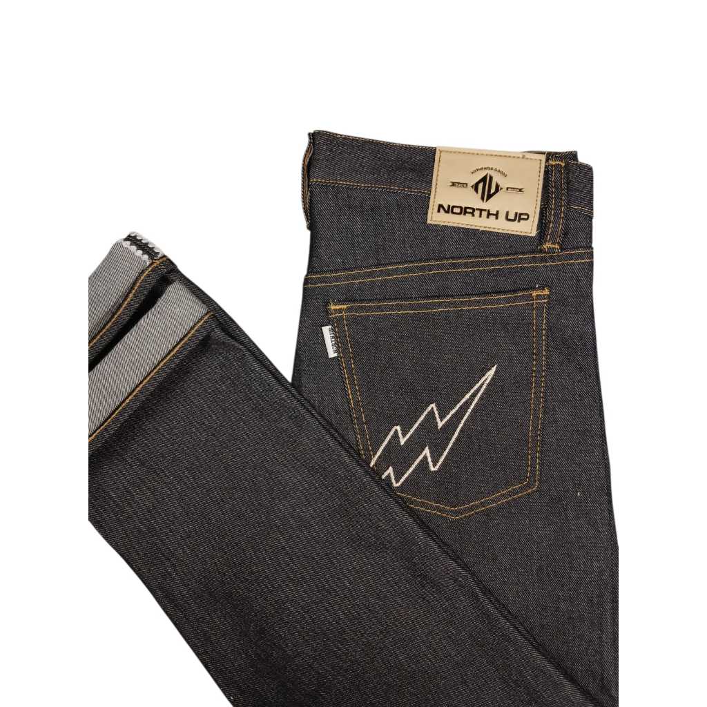 North Up Blast Celana Denim Selvedge Denim Kaku Accent Black Indigo / Denim Selvedge