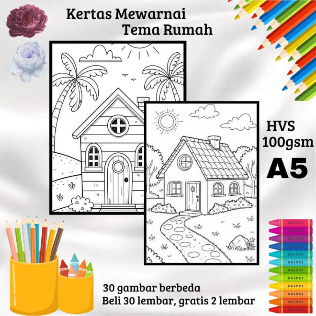 

30 LEMBAR KERTAS GAMBAR MEWARNAI TEMA RUMAH (READY LANGSUNG KIRIM)