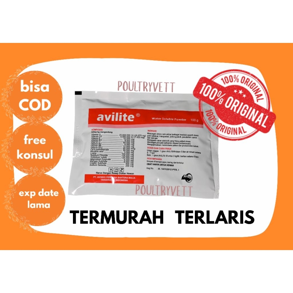 (VITAMIN AYAM) AVILITE 100gr | obat kesehatan ayam anti stress daya tahan tubuh ayam