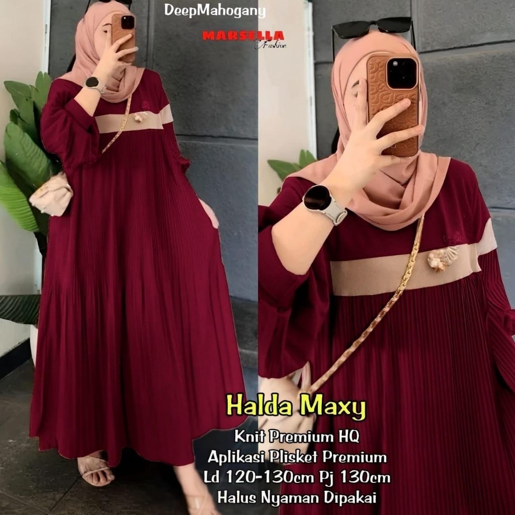 Halda Gamis Maxy Polos Kaos Knit Premium Cantik Ld 130 120 Mix Plisket