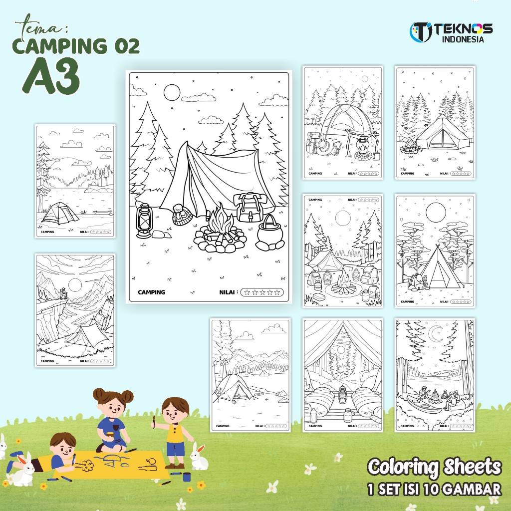 

COLORING SHEETS A3 TEMA CAMPING - KERTAS MEWARNAI UNTUK ANAK READY STOCK