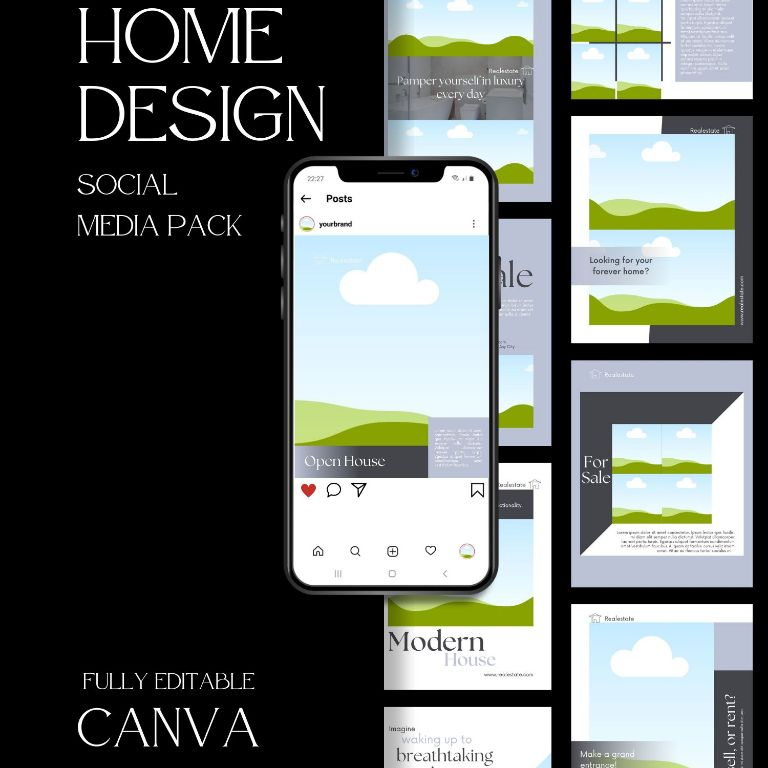 Desain 50 Template Canva Instagram Feed/Post Real Estate | Ukuran 4:5 dan 1:1 | Premium Design for R
