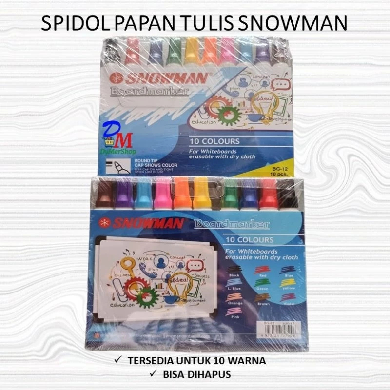 

Spidol Snowman papan tulis 10 warna broadmarker bisa dihapus Ori 100% Original Asli Authentic