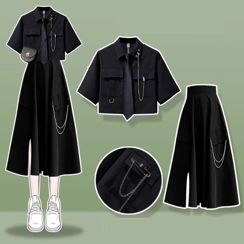 Tiezea - Harajuku Set Rok Cargo Midi Dengan Rantai / Anime Cosplay