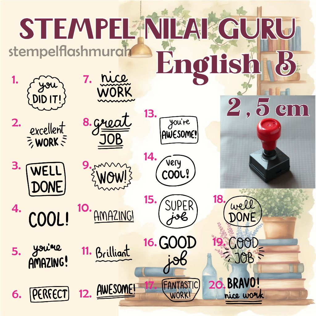 

stempel nilai guru english B doodle inggris PAUD TK SD great good job perfect playgroup internasional school sekolah tinta otomatis warna flash stamp stempelflashmurah murah
