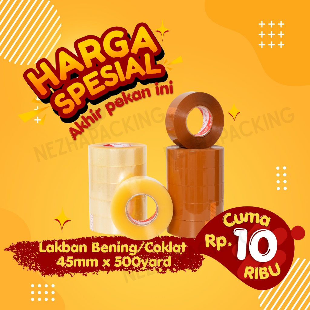 

Lakban Bening 45mm x 500 Yard - Lakban Coklat 45mm x 500 Yard JUMBO ALEO / Lakban Bening 500 Yard