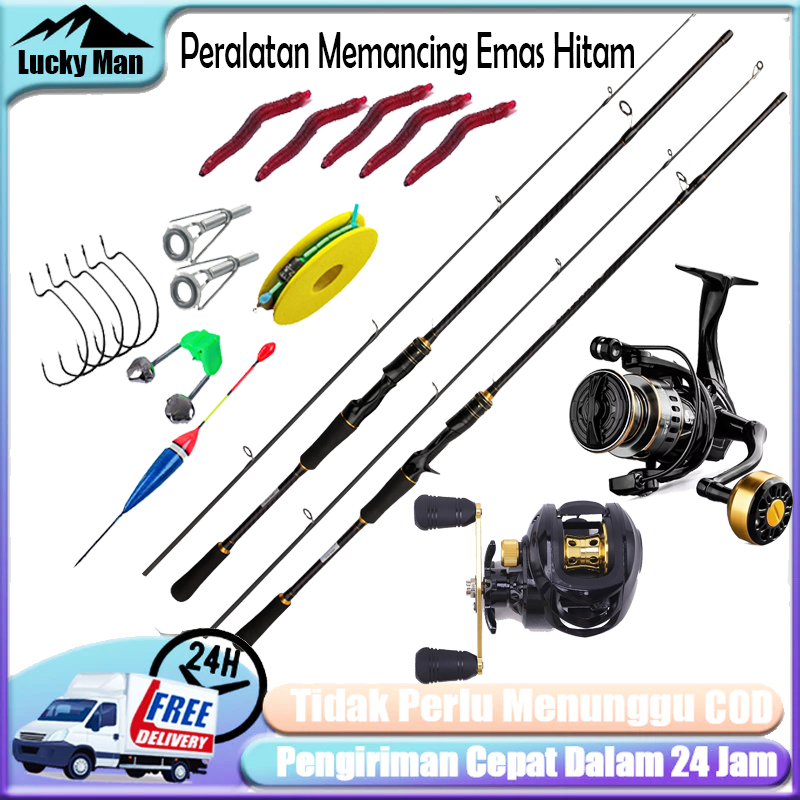 Joran dan Reel Pancing Serat Karbon 1,8m-2,1m Kombinasi Joran Pancing Casting Set Joran Pancing Trav