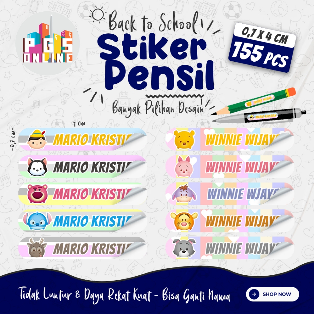 

[155 PCS] 05A - STICKER NAMA PENSIL ukuran 0,7x4 cm / Stiker Buku Anak Mata Pelajaran Sekolah TK SD SMP / Note Book / Buku Paket / Buku Tulis / Pulpen / Penggaris / Alat Tulis / Mapel