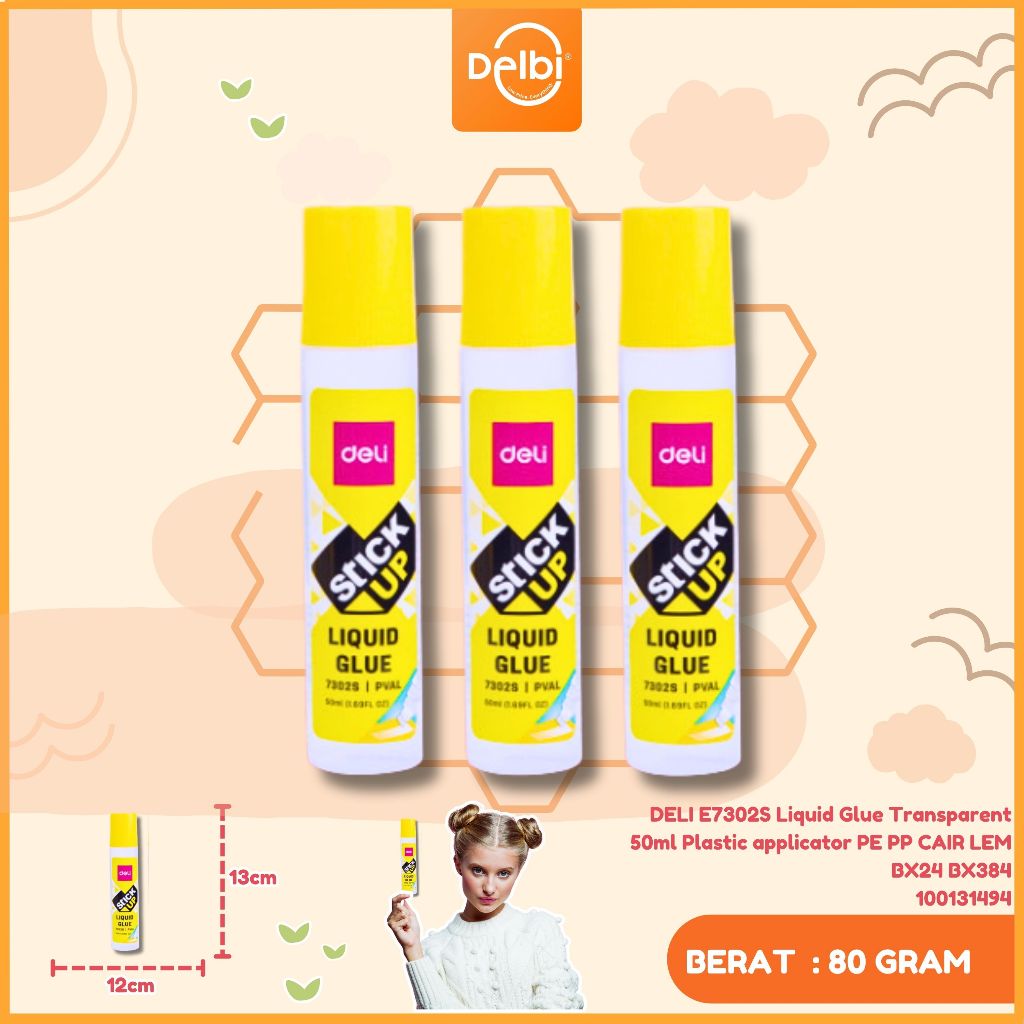 

Deli Lem Cair Bening Cepat kering aman digunakan pada photo E7302S E7302S Liquid Glue Transparent 50ml Plastic applicator PE PP