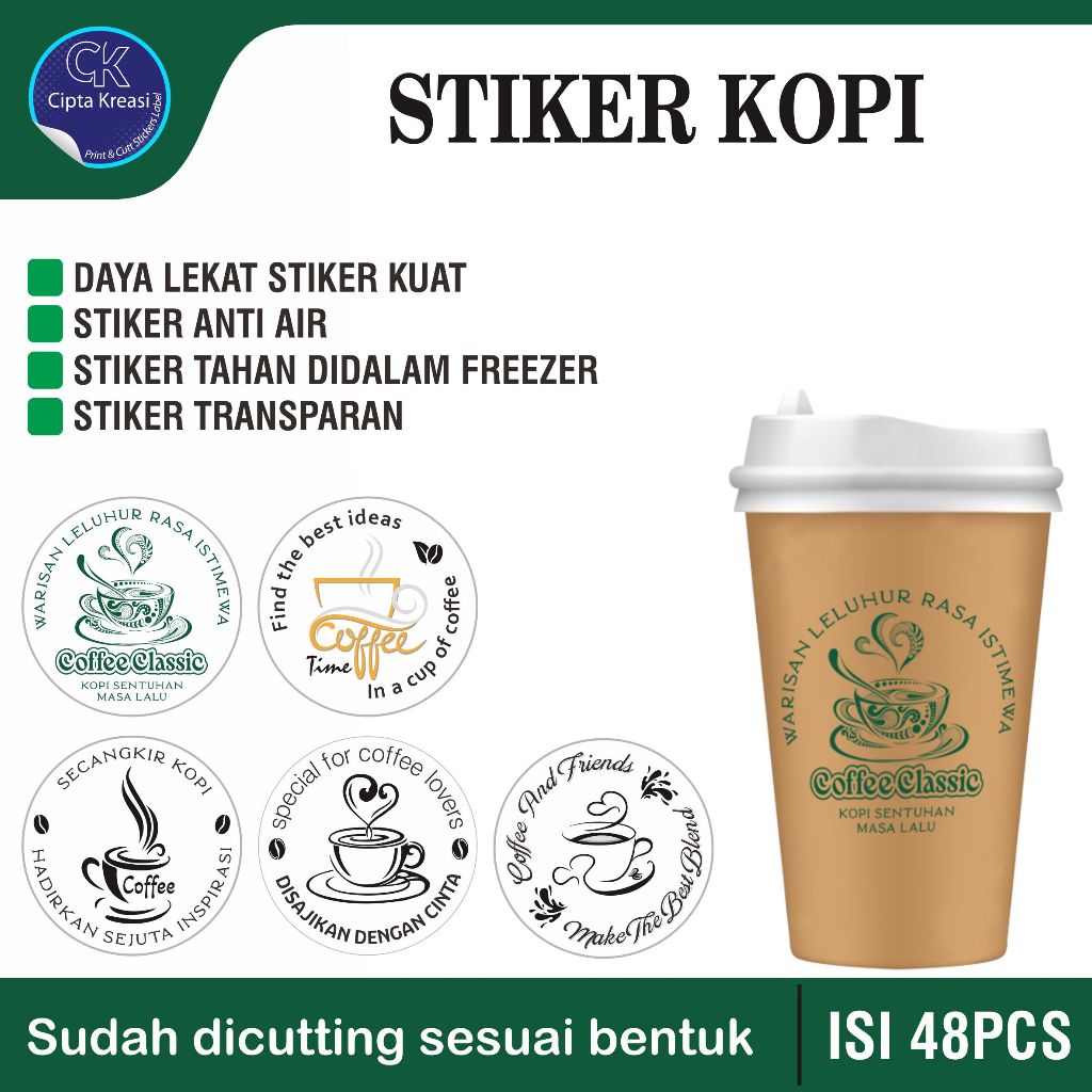 STIKER GELAS CUP / STIKER TRANSPARAN / STIKER KOPI / STIKER KEMASAN PRODUK