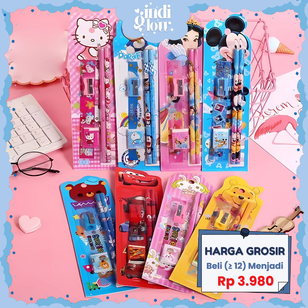 

IG Stationery Set Alat Tulis 5in1 Pensil Anak Sekolah Penghapus Penggaris Serutan Karakter LG-01