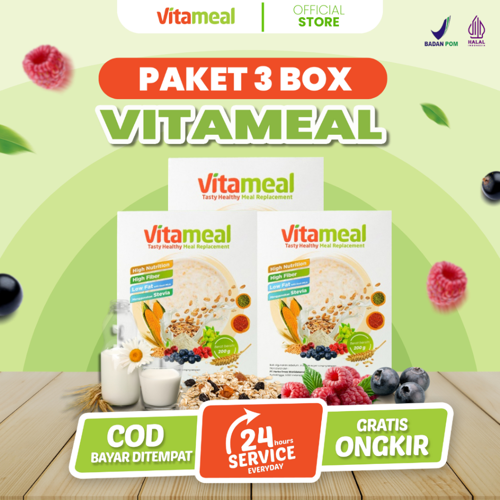 

PAKET 3 BOX - Vitameal atasi diabetes stabilkan gula darah kkolesterol hipertensi tanpa efek samping VITAMEL GERD