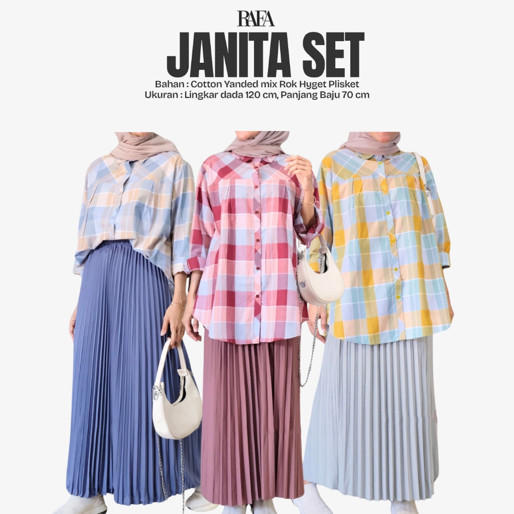 Setelan Rok Kerja Wanita Janita Set Bahan Katun Premium Rok Hyget Plisket Ukuran LD 120 cm