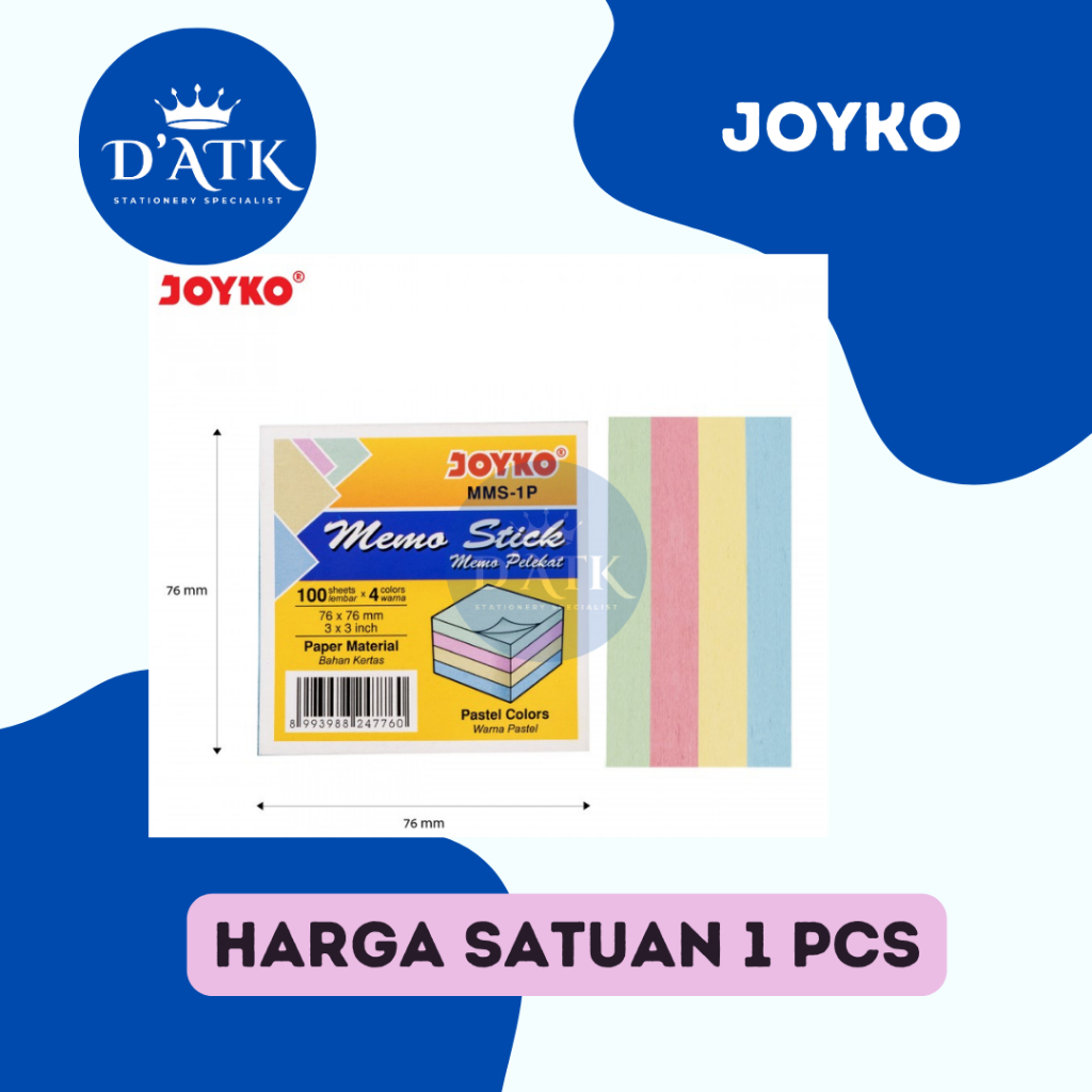 

Kertas Memo Stick Tempel 4 Warna Joyko MMS-1P Mix Color Sticky Note (7.6 X 7.6cm) (400 Lembar) Warna Pastel