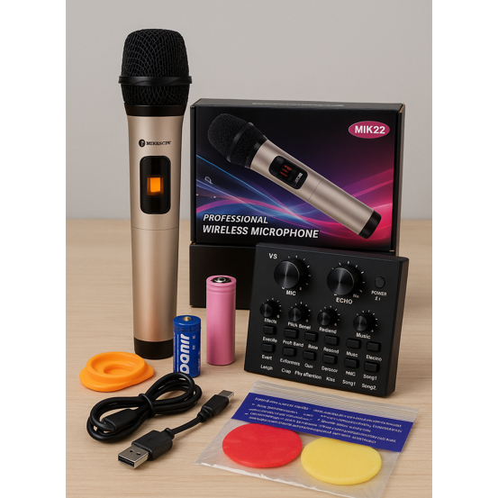 Mic Wireless + Sound Card V8 Terbaru 2024 | Mikrofon Wireless Bluetooth Karaoke Live Streaming Podca