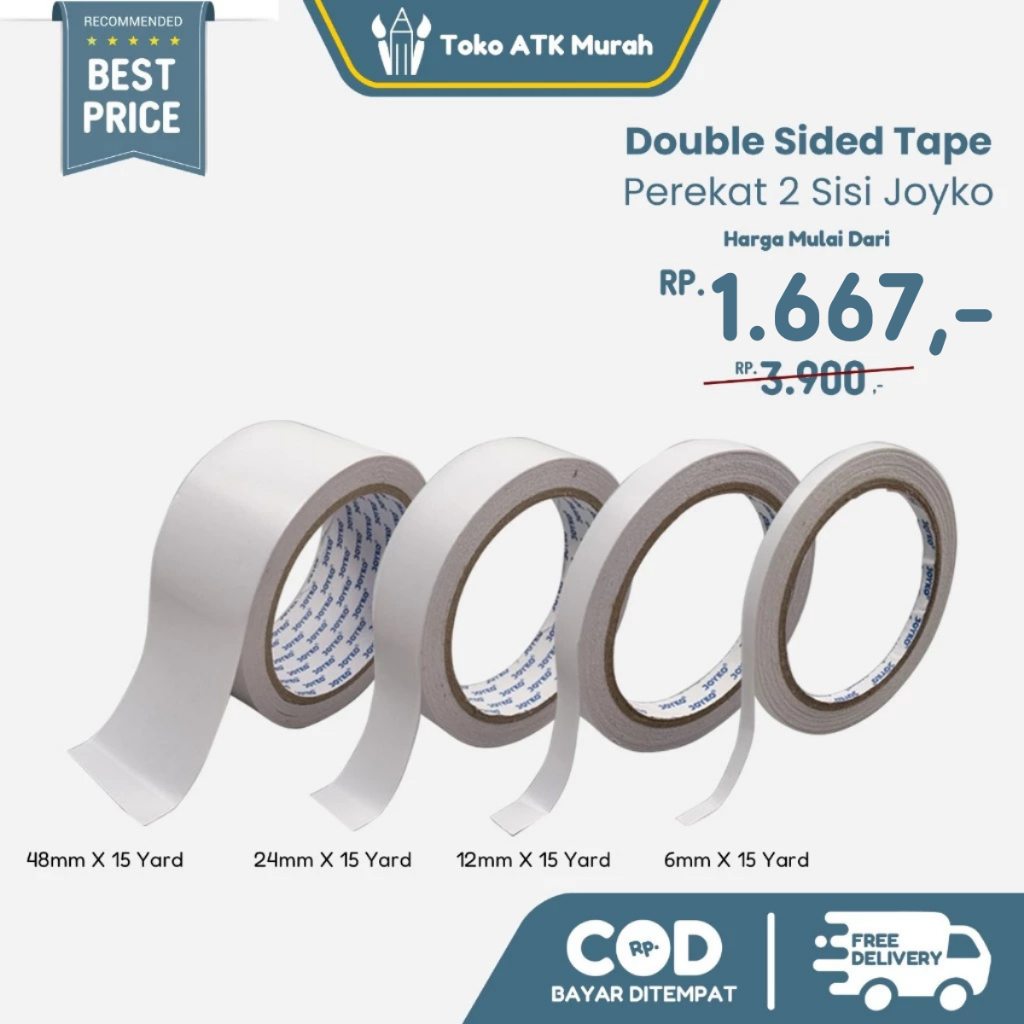

Double Tape 1/4" / 6mm Joyko Core Blue - Selotape 2 Sisi Bolak Balik