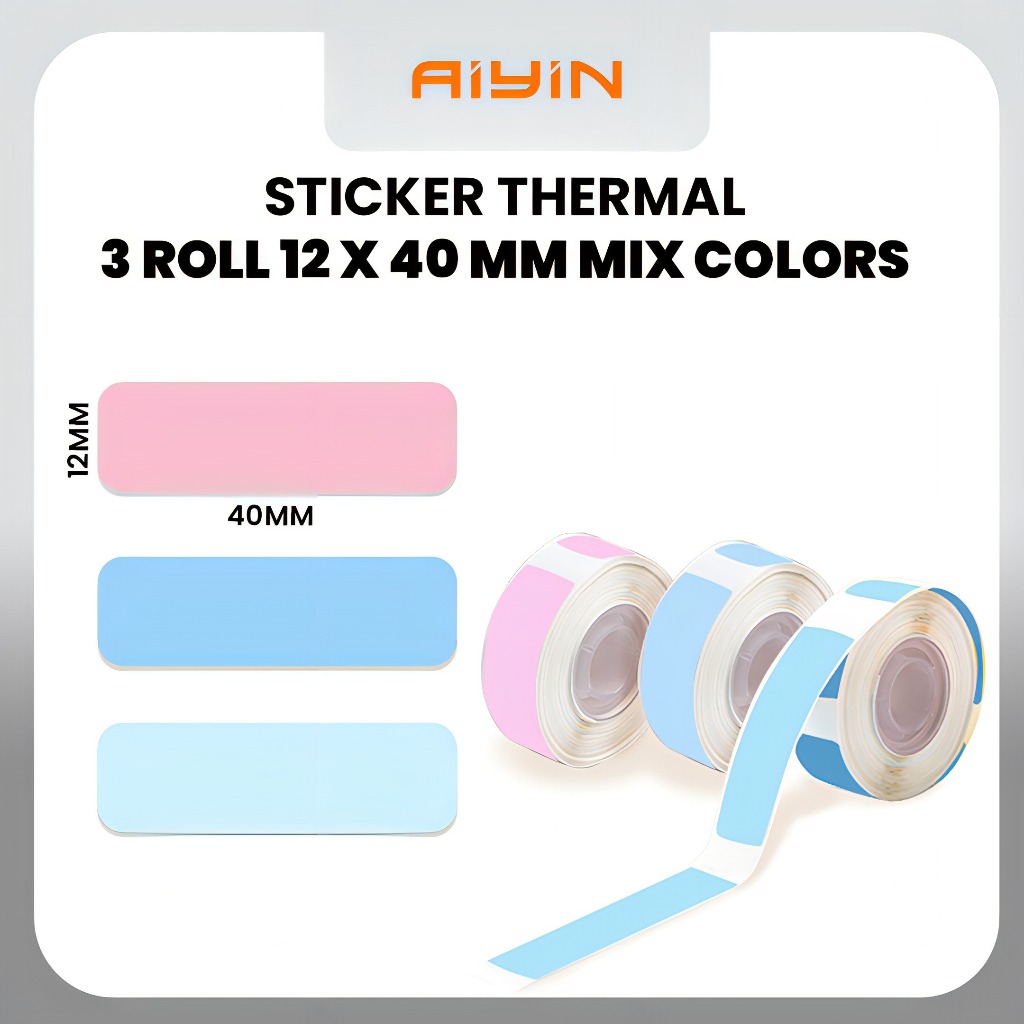 

AiYin Sticker Thermal Paper 12mm X 40mm 3/8" x 1 1/2" 130pcs/roll Black On Pink Blue Light Blue Self Adhsive Tape for AiYin D11