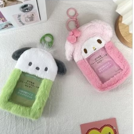

SANRIO fluffy photo card holder, gantungan pc, id card holder