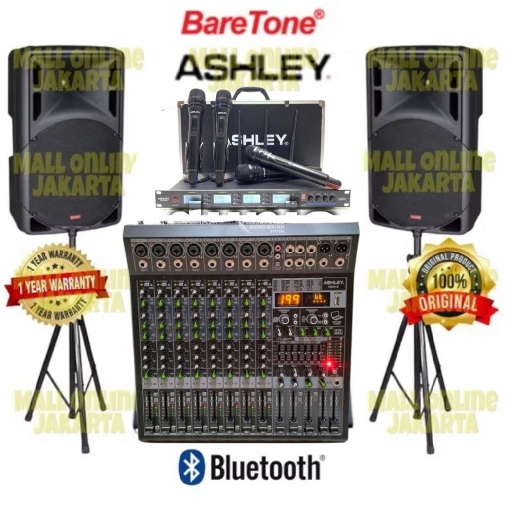 Paket speaker aktif baretone 15 inch 15rae 300 watt bluetooth sound system 8 channel
