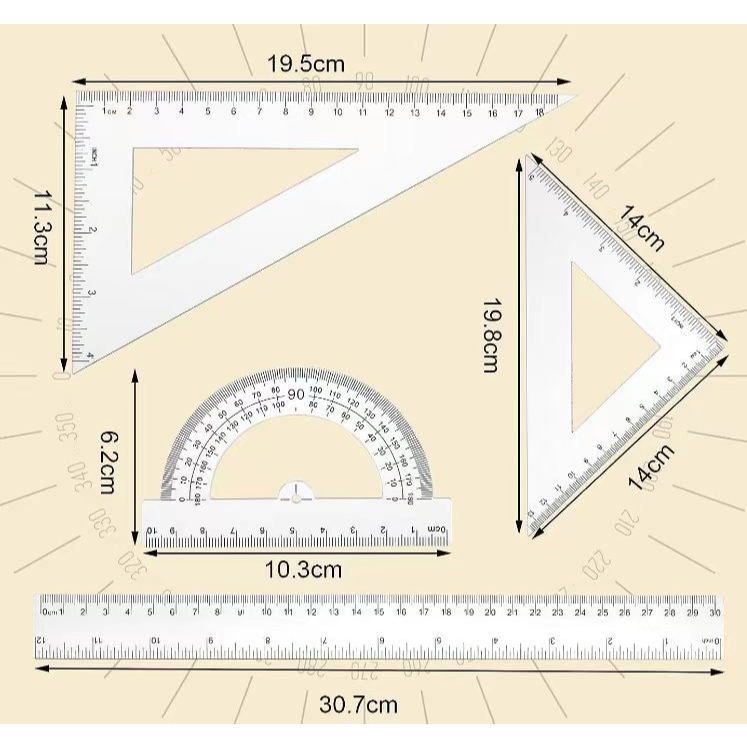 

Penggaris segitiga satu set 4pcs penggaris busur penggaris panjang penggaris sekolah