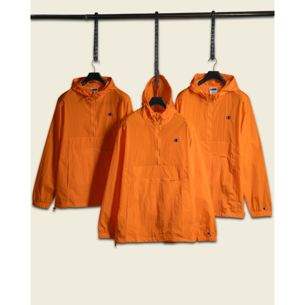Jaket Packable Pria - Men's Half Zipp Packable Jacket Anorak Orange