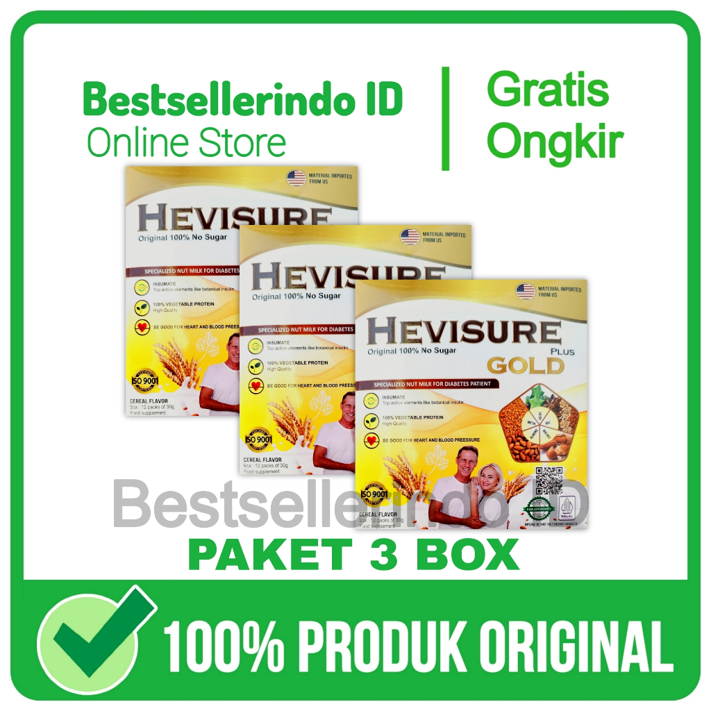 

3 Box Hevisure Gold Asli Original Susu Diabetes Kencing Manis Terlaris