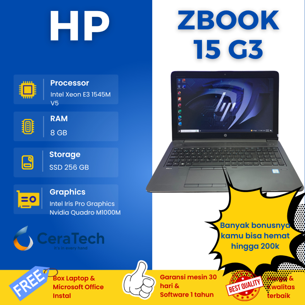 Laptop HP Zbook 15 G3 - Intel Xeon Ram 8GB Ssd 256GB