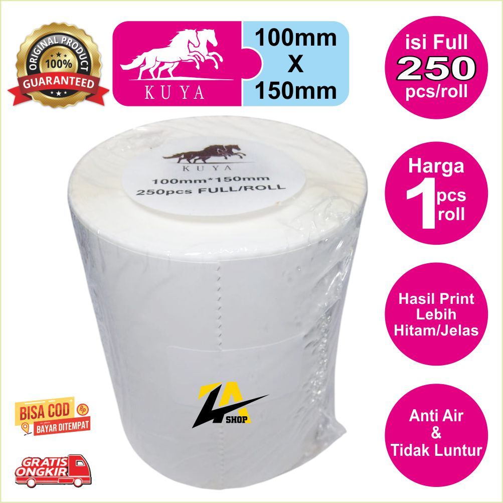 

STIKER THERMAL / STIKER LABEL BARCODE KUYA / STIKER RESI 100mm X 150mm ISI 250/ROLL Harga 1 Pcs