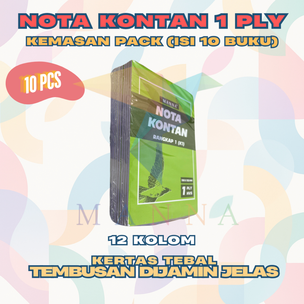 

(Isi 10 pcs) MANNA Nota Kontan 1 ply HVS ukuran Kecil (108mm x 155mm) merk MANNA 40 LEMBAR PREMIUM QUALITY