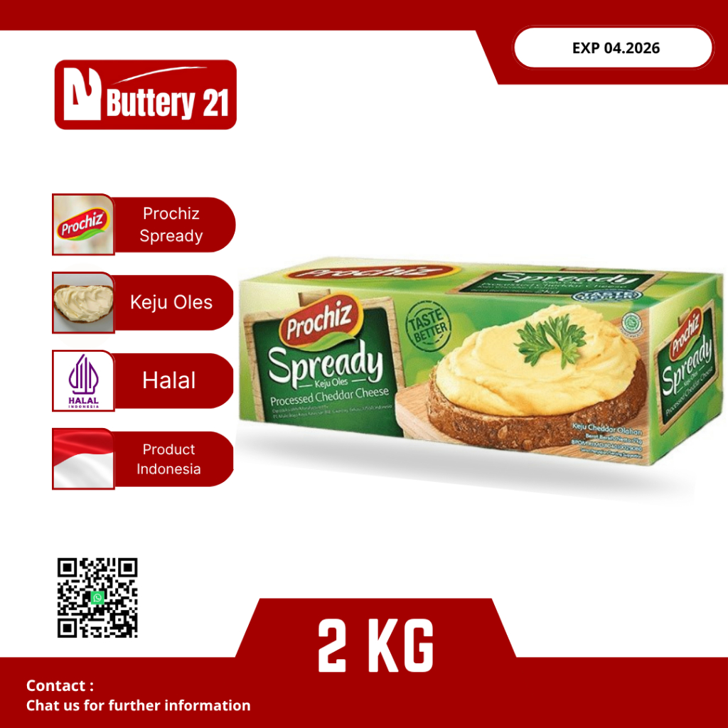 

PROCHIZ SPREADY CHEDDAR 2 KG/KEJU CHEDDAR OLAHAN/KEJU PROCHIZ 2 KG