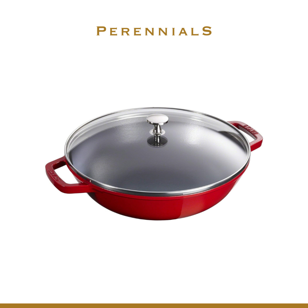 Panci Staub Small Wok 30 cm Cherry Round Panci Merah