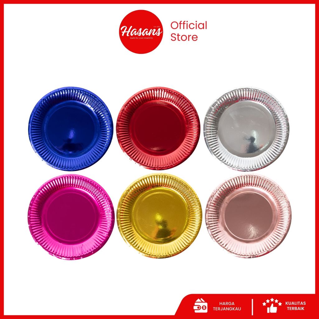 Hasans / [10 Pcs] Piring Kertas Polos Metalik / Paper Plate / Piring Ulang Tahun Polos / Party Equip