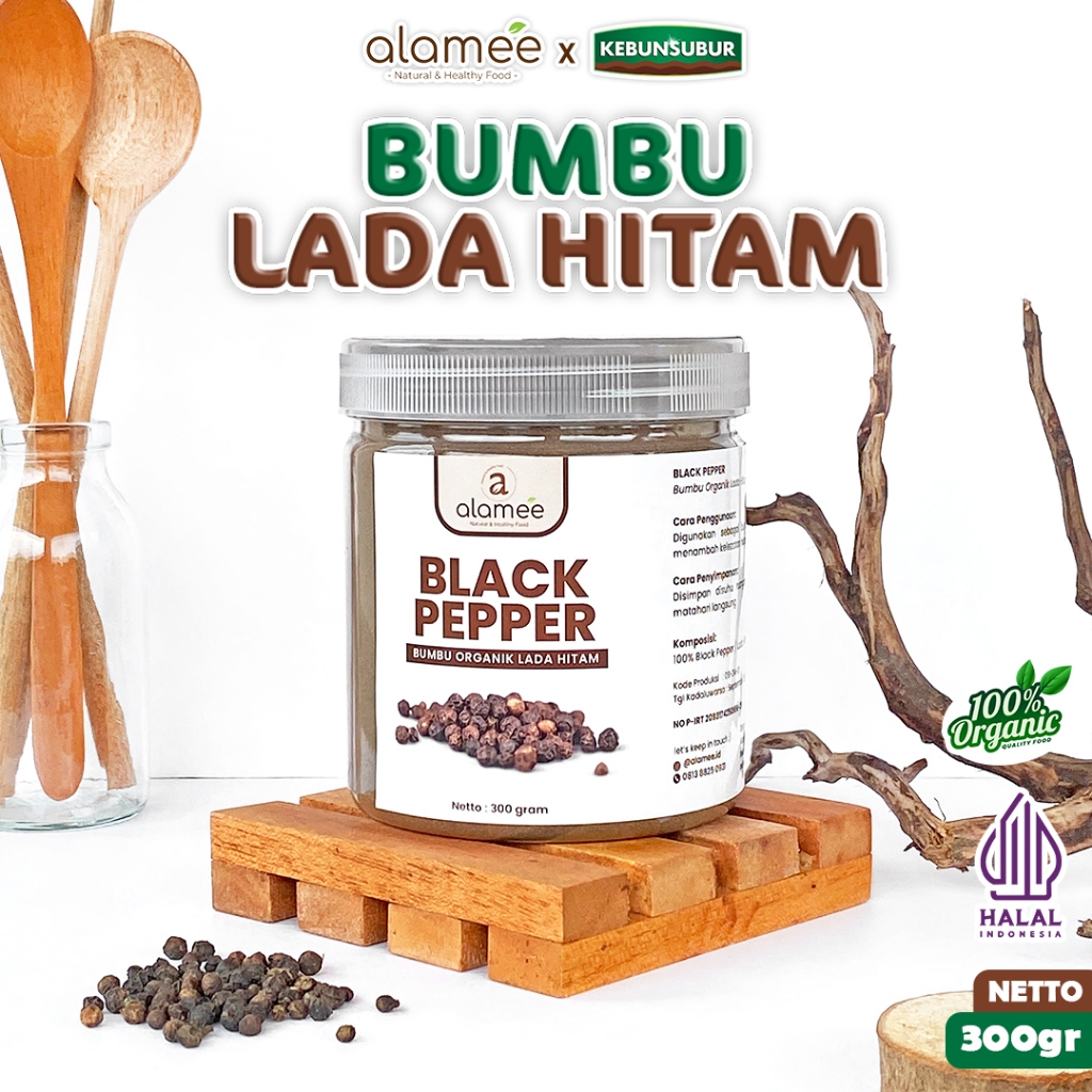 

ALAMEE Black Pepper Powder Bubuk Lada Hitam Bumbu Dapur Instan Blackpepper 300 Gr Organik Kebunsubur