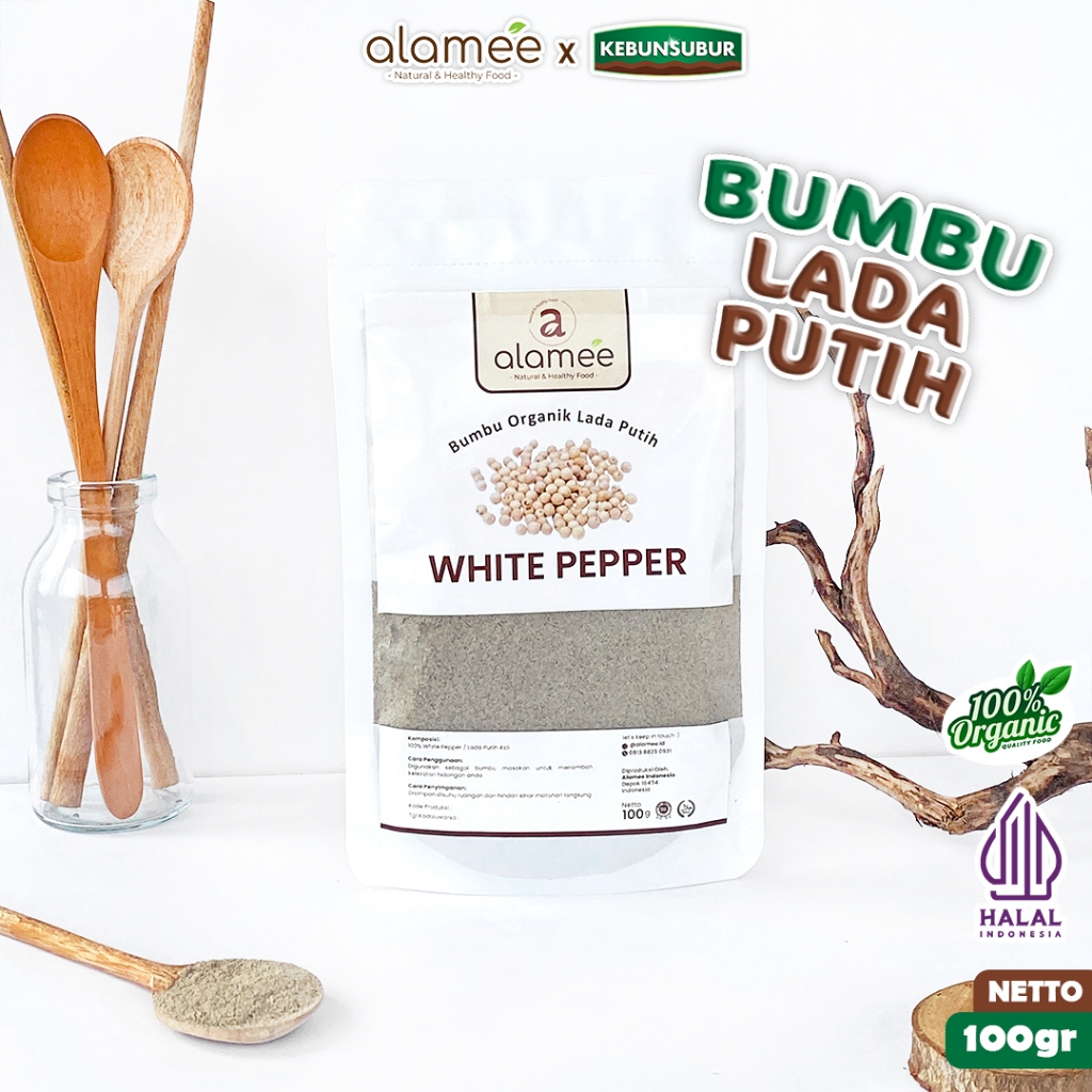 

ALAMEE Whitepepper Bubuk Lada Putih White Pepper Powder Merica Bumbu Dapur 100gr Organik Kebunsubur