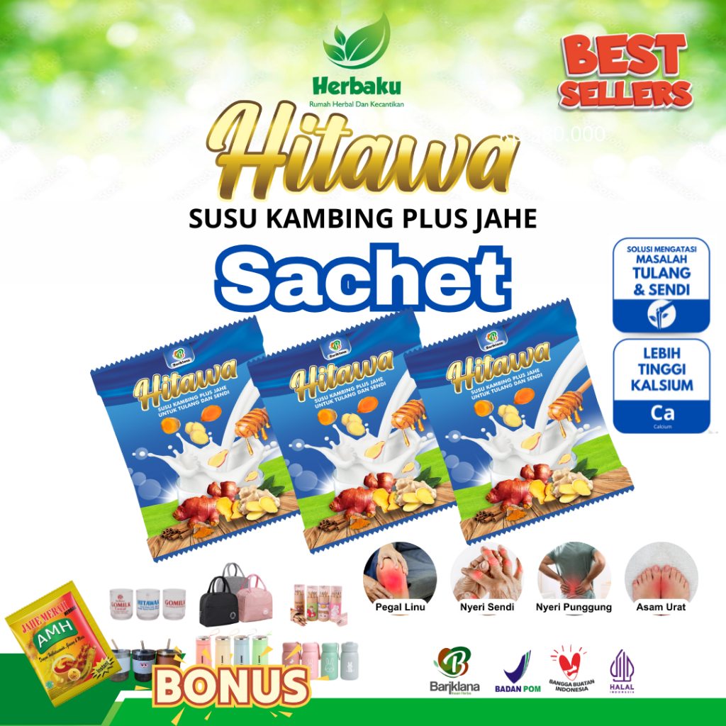 

Hitawa Sachet – Susu Kambing Plus Jahe | Nyeri Sendi, Pegal, Asam Urat | BPOM HALAL | BONUS