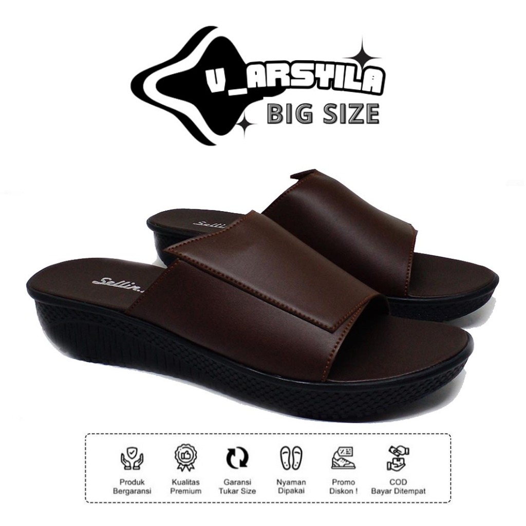 Sandal Wanita Wedges Dark Brown Hak 3cm HR 0.4 Sendal Slop Pesta Kondangan Ibu Ibu Elegan