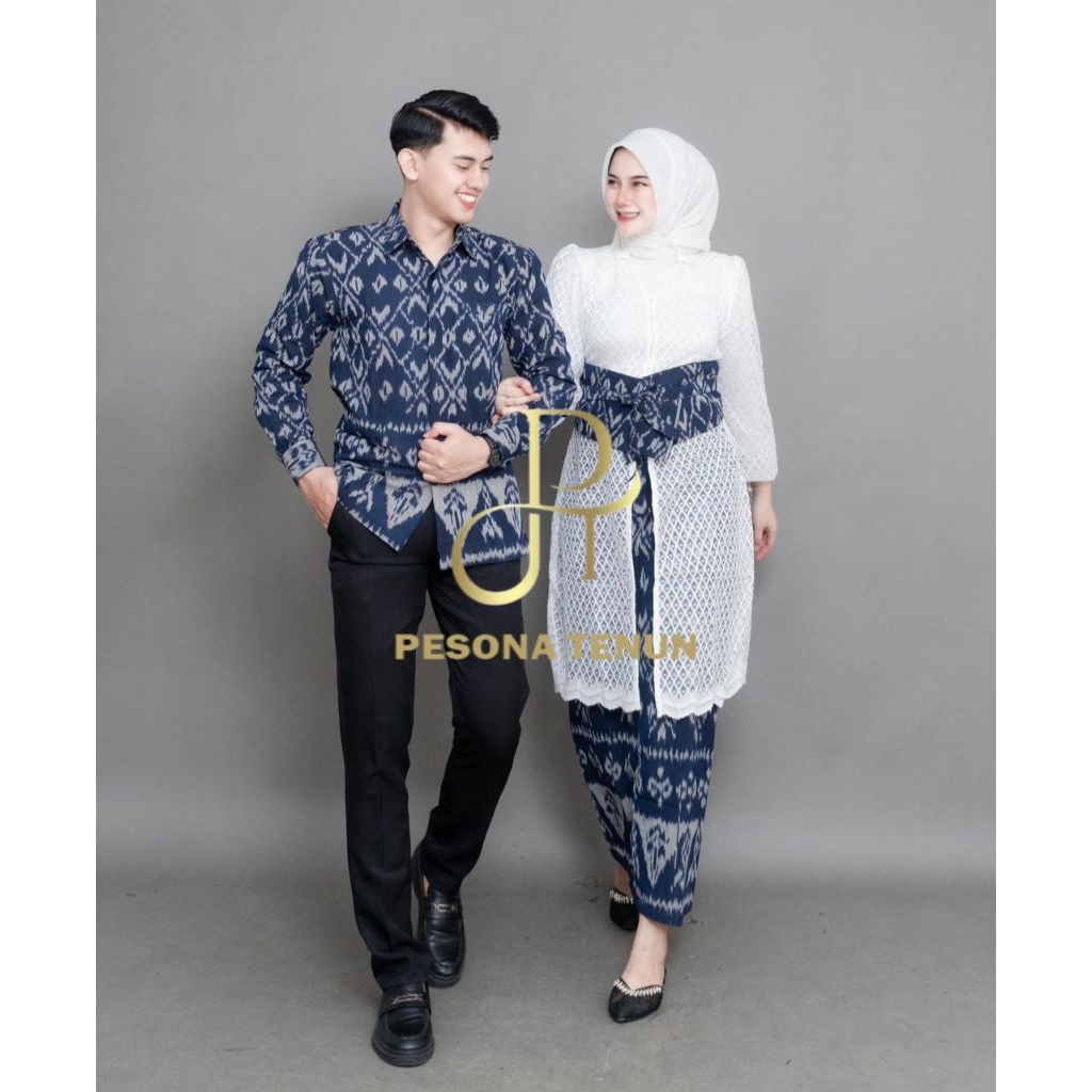 PESONA TENUN / BAJU TENUN HARUMI NAVY SET / BAJU TENUN BROKAT / BAJU TENUN COUPLE / KEBAYA COUPLE TE