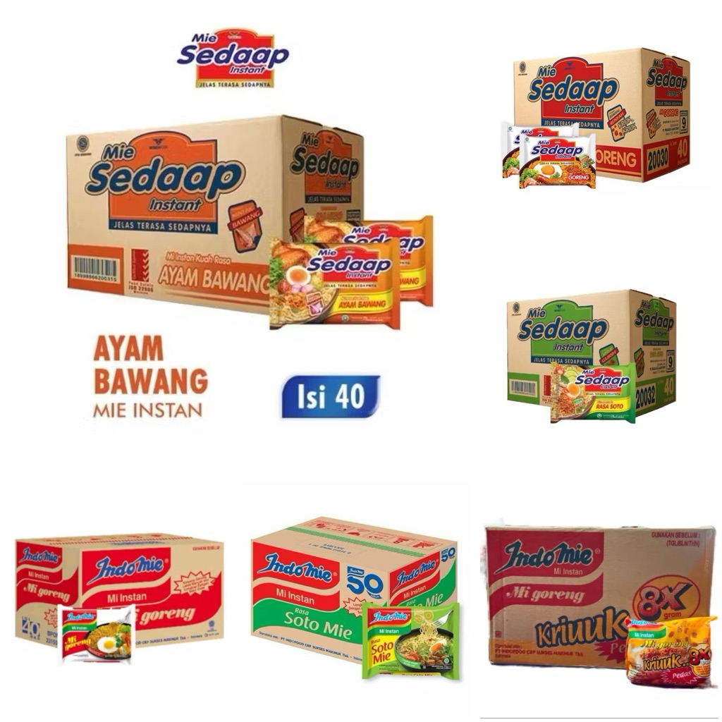 

Mie instant indomie goreng,soto,kriuk kartonan