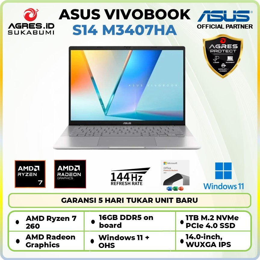 ASUS Vivobook S14 M3407HA Ryzen 7 260 16GB 1TB SSD 14"WUXGA IPS Win11 OHS