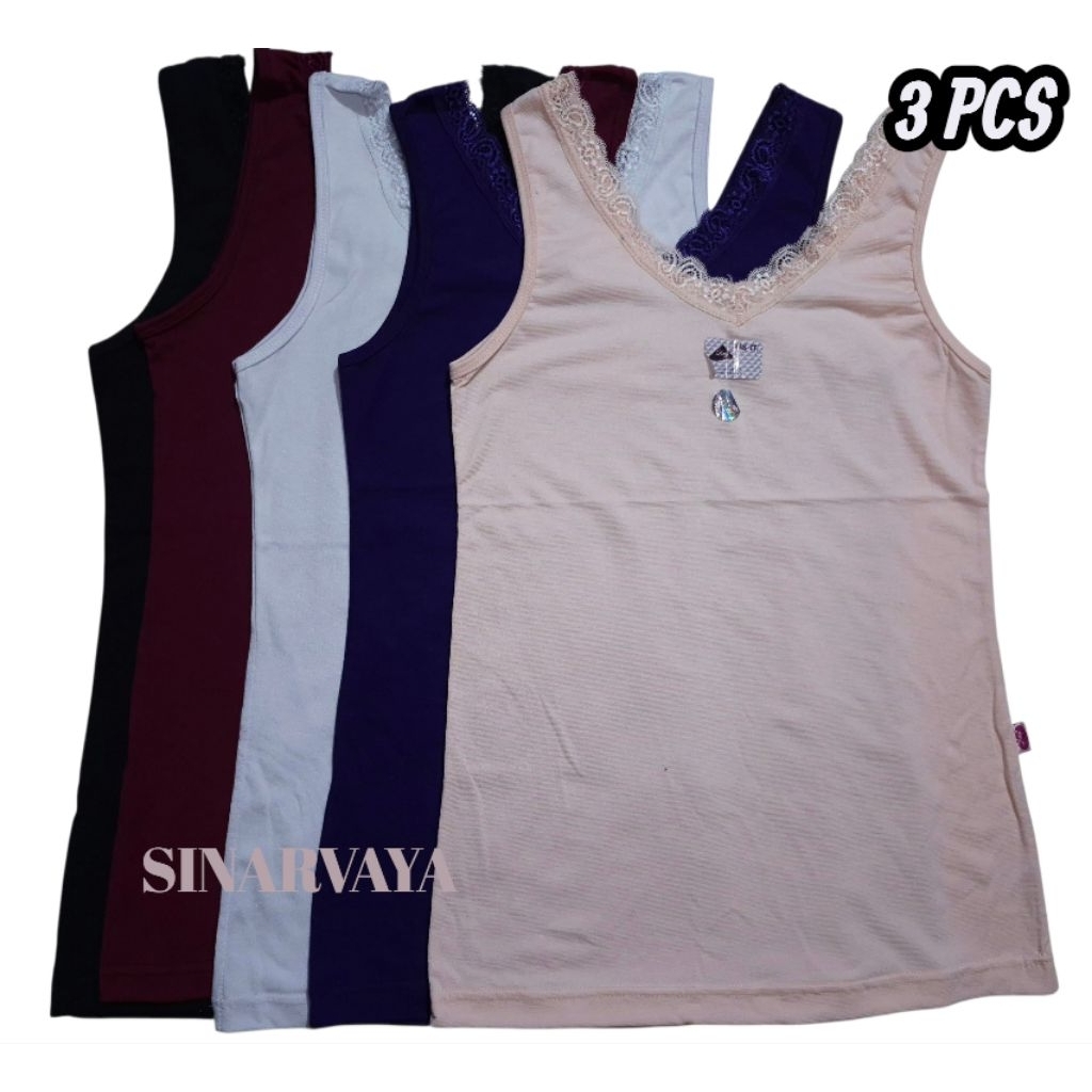 3 PCS TANK TOP LUTTY TALI LEBAR RENDA DEPAN / Pakaian Dalam Wanita Tanktop
