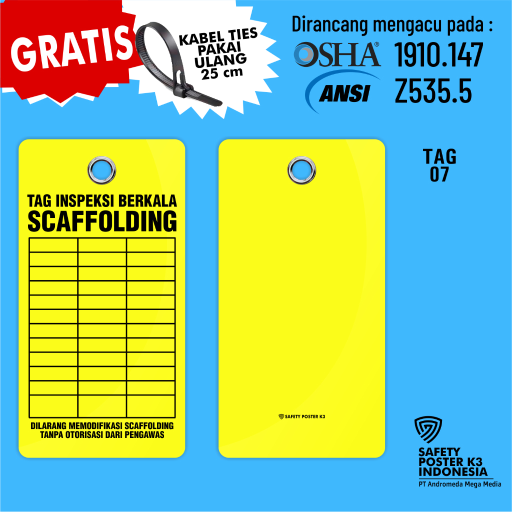 

Tag Loto : Tag Inspeksi Berkala Scaffolding, kuning, Outdoor Anti Air.